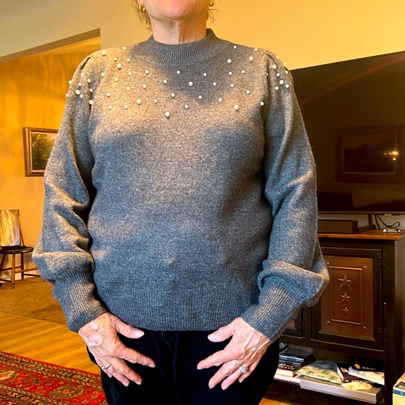 CECE SWEATER WITH PEARL YOKE AND SHOULDERS DRESSY, only worn once,runs big - Picture 7 of 7
